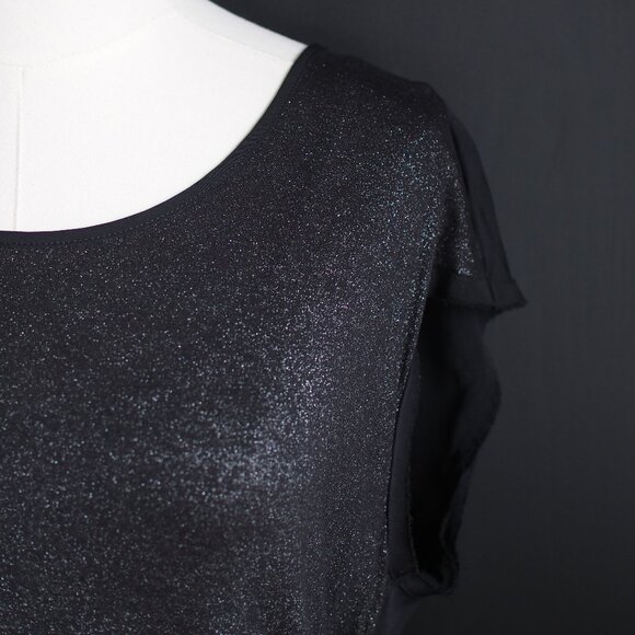 Calvin Klein | Black w Silver Metallic Shimmer, Mixed Media Top - Picture 4 of 8